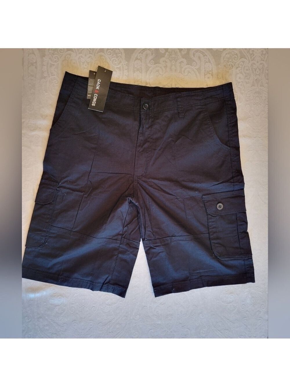 Gaok & Congs Navy Blue/Black Cargo Shorts with Tailored Fit, Size 36, NWT